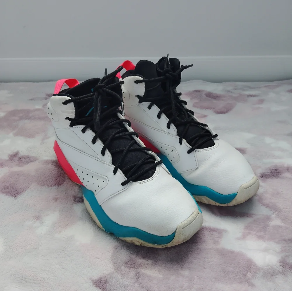 Nike Jordan Lift Off Sneakers in White with Pink and Blue Accents - Picture 2 of 7